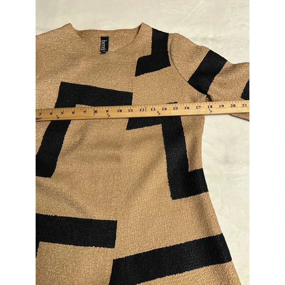 Berek Women Tan‎ Black Geometric Textured Open Front Cardigan Jacket PXS
